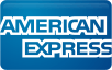 American Express logo in white text on a blue rectangular background.